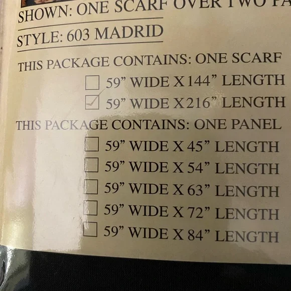 NWOT black window scarf sheer VO I LE style 603 Madrid 59” x 216” - Picture 4 of 4